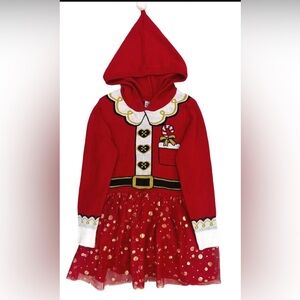 XS Girls Red Gold Christmas Dress Festive Holiday Santa Sweater Tulle Skirt